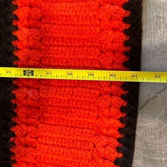 Pink Red Colorblock Crochet Knit Lap Throw Afghan Blanket 41x45 - Picture 3 of 4